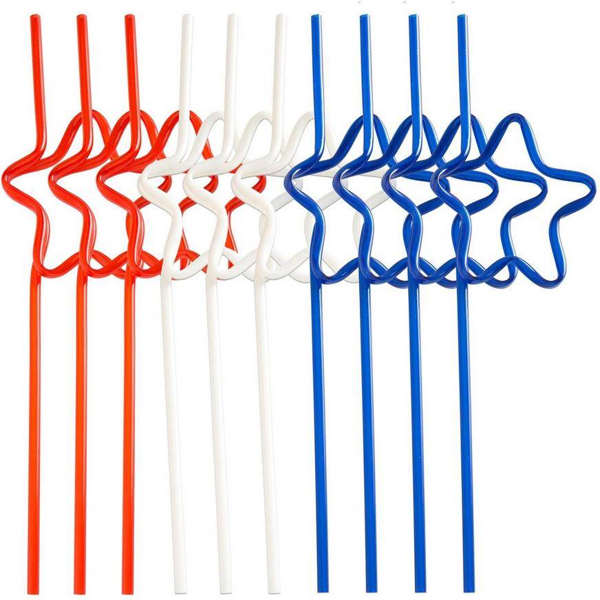 Patriotic Red, White Blue Star Silly Straws 10ct