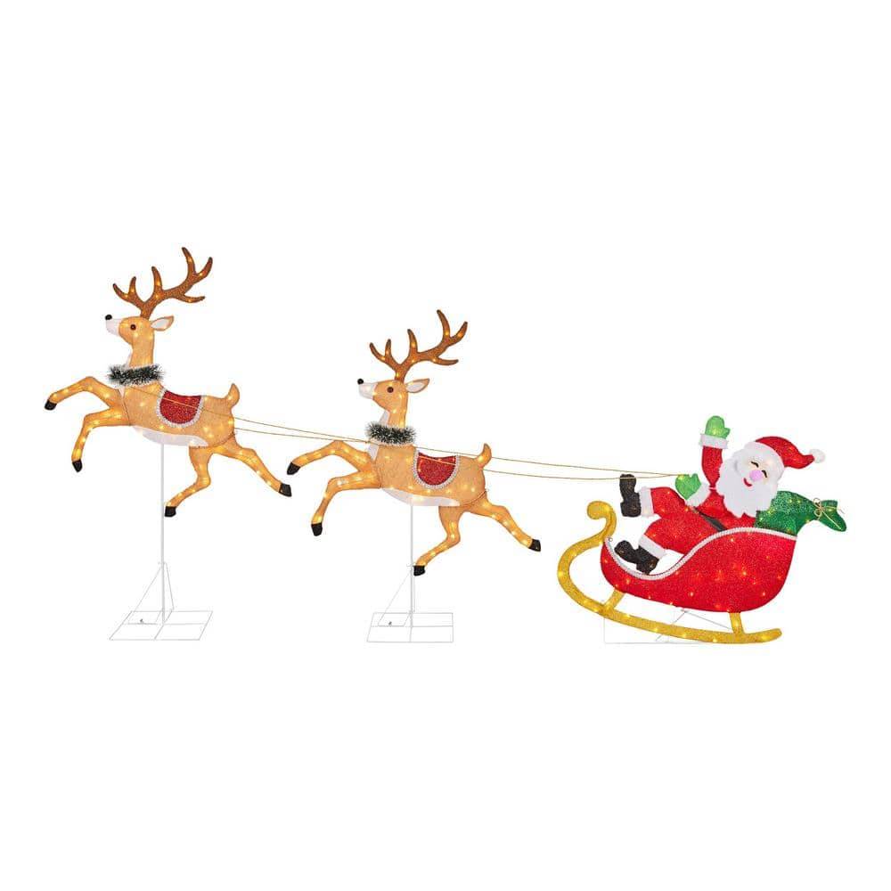 Home Accents Holiday 6 Ft. Yuletide Lane Led Santa Sleigh With Reindeer Holiday Yard Decoration