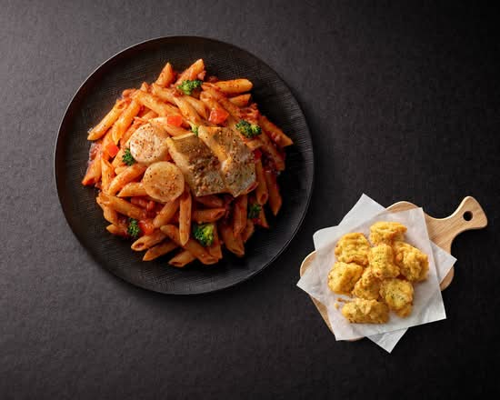 【限時45折】干貝鱈魚紅醬筆管麵+點心