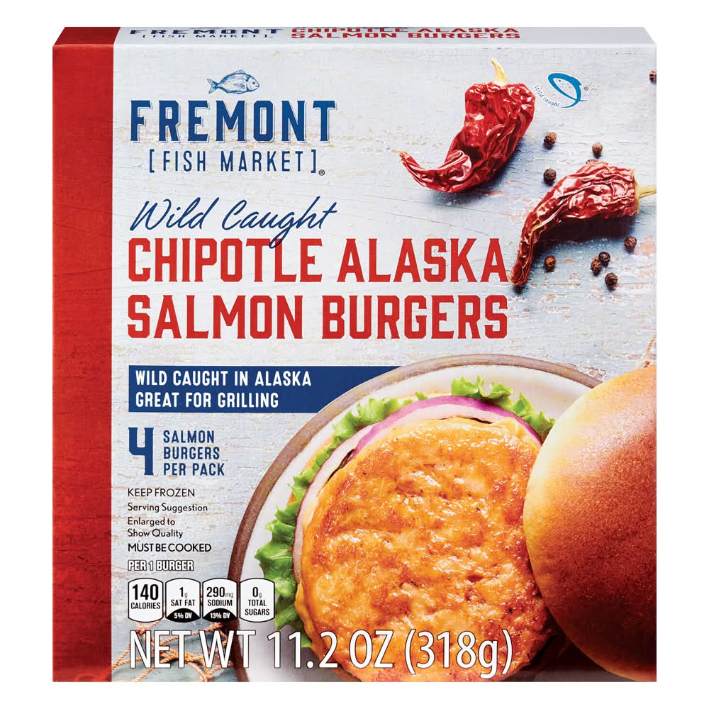 Fremont Fish Market Wild Caught Salmon Burgers, Chipotle (11.2 oz, 4 ct)