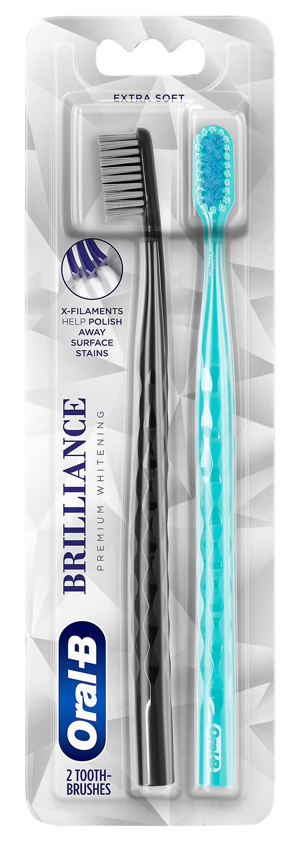 Oral-B Brilliance Premium Whitening Extra Soft Toothbrushes, Black & Sky Blue (2 ct)
