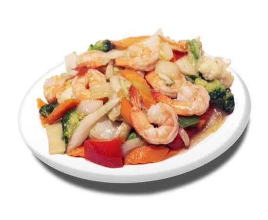 60c. Crevette sautée avec légumes et riz / Stir Fried Shrimp with Mixed Veggies with rice / 杂菜炒虾