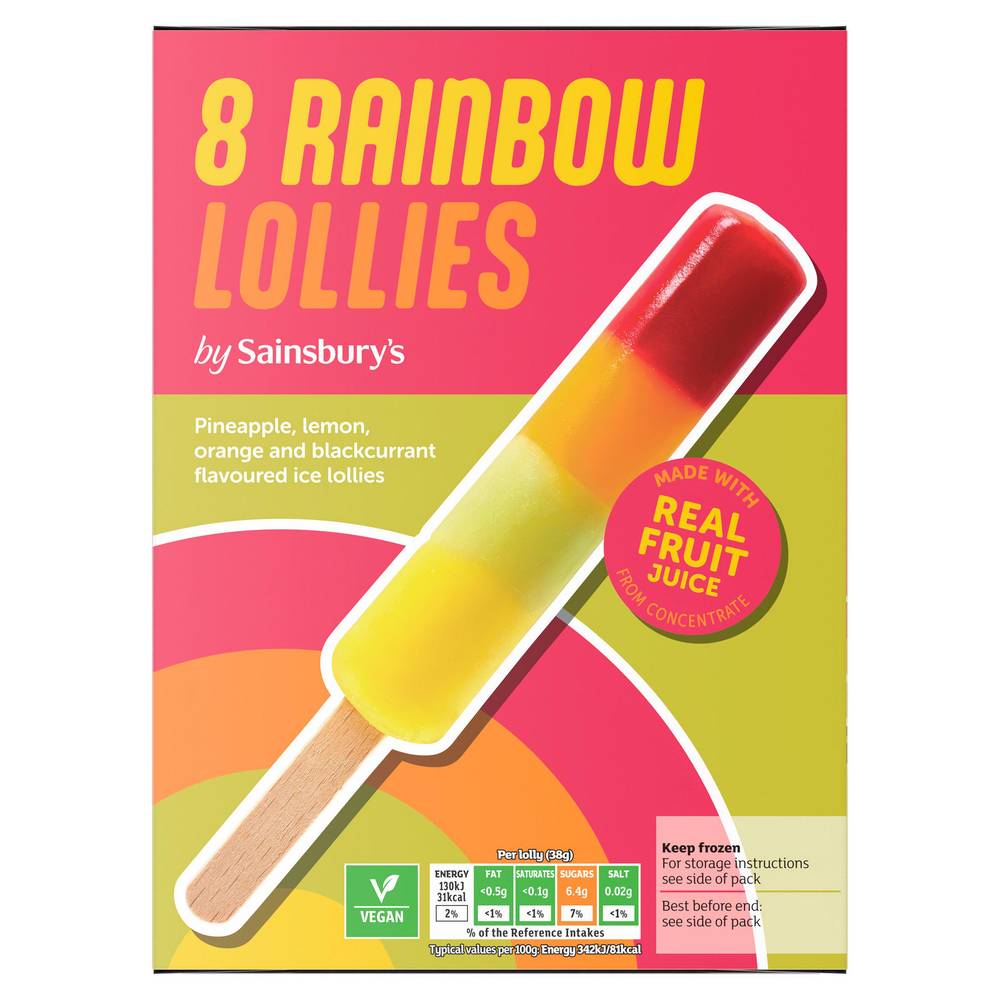 Sainsbury's Rainbow Lollies 8x304ml