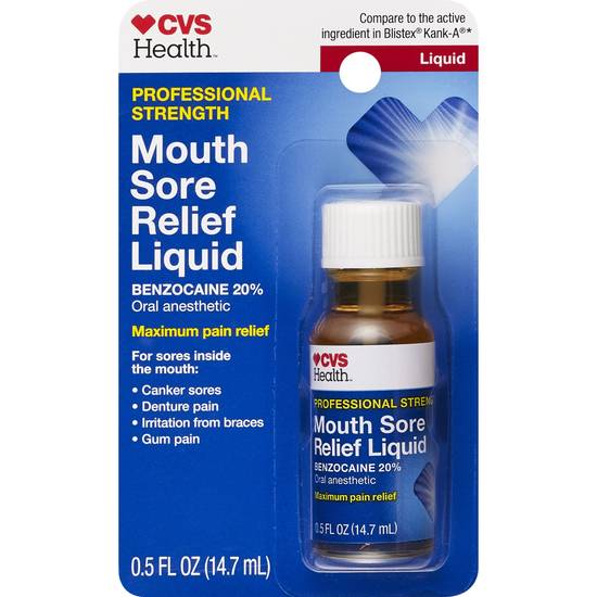 CVS Health Instant Mouth Sore Relief Liquid, Benzocaine 20% Professional Strength Maximum Pain Relief
