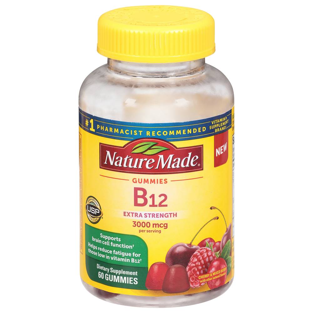 Nature Made Vitamin B12 Extra Strength 3000 Mcg Gummies, Cherry and Mixed Berry (60 ct)