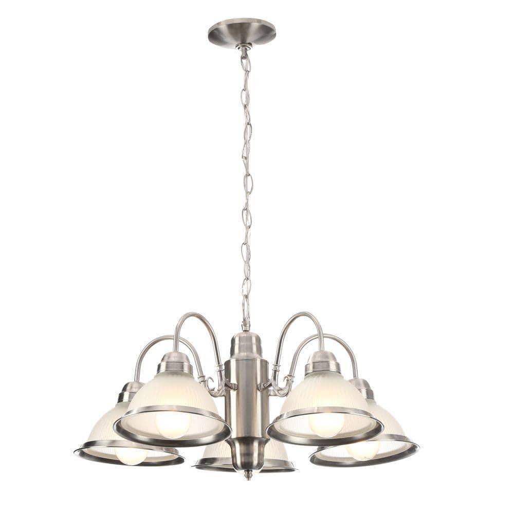 Hampton Bay Halophane 5-Light Brushed Nickel Chandelier With Frosted Ribbed Glass Shades