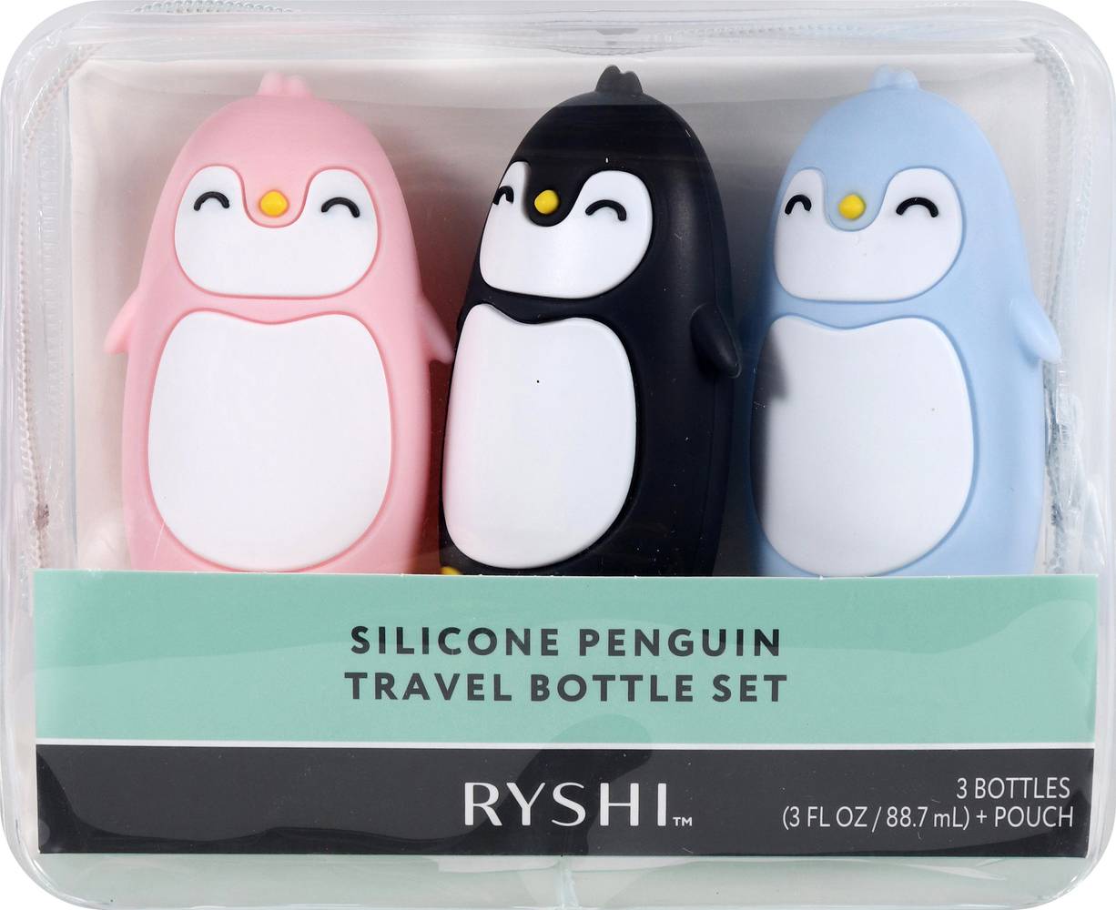 Ryshi Silicone Penguin Travel Bottle Set (3 ct) (pink-black-blue)