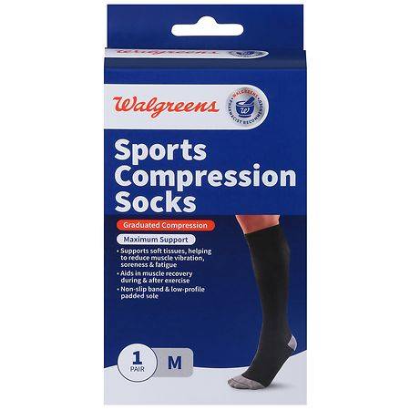 Walgreens Medium Sports Compression Socks Black (2 ct)