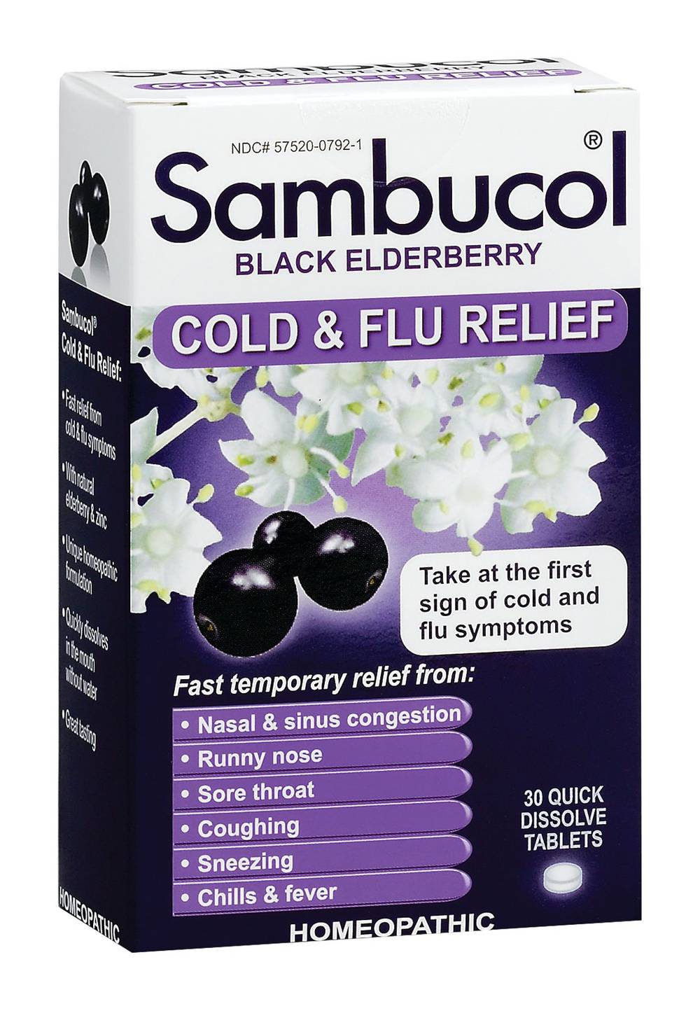 Sambucol Black Elderberry Cold & Flu Relief - Homeopathic (30 Tablets)