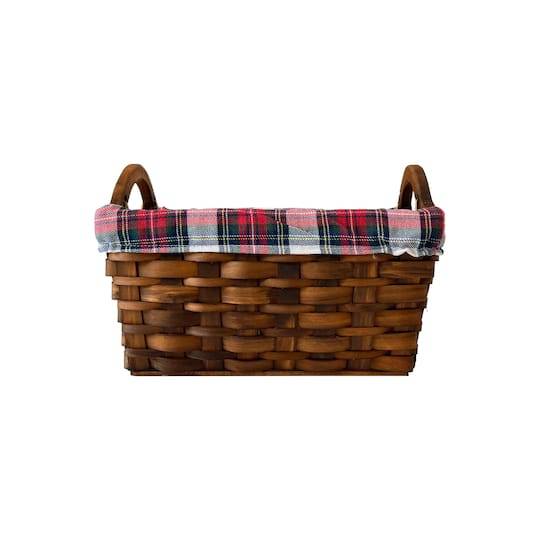 Small Wood Basket With Plaid Liner By Ashland