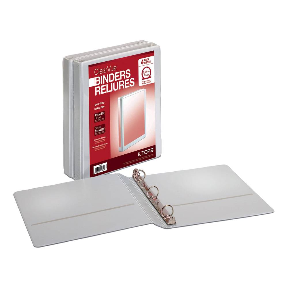 Tops Clearvue View 1-In White Binders, 4-Pack