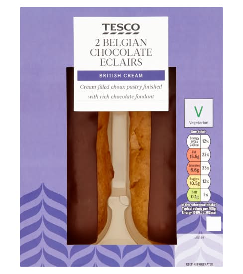 Tesco Fresh Cream Chocolate Eclairs (2 pack)