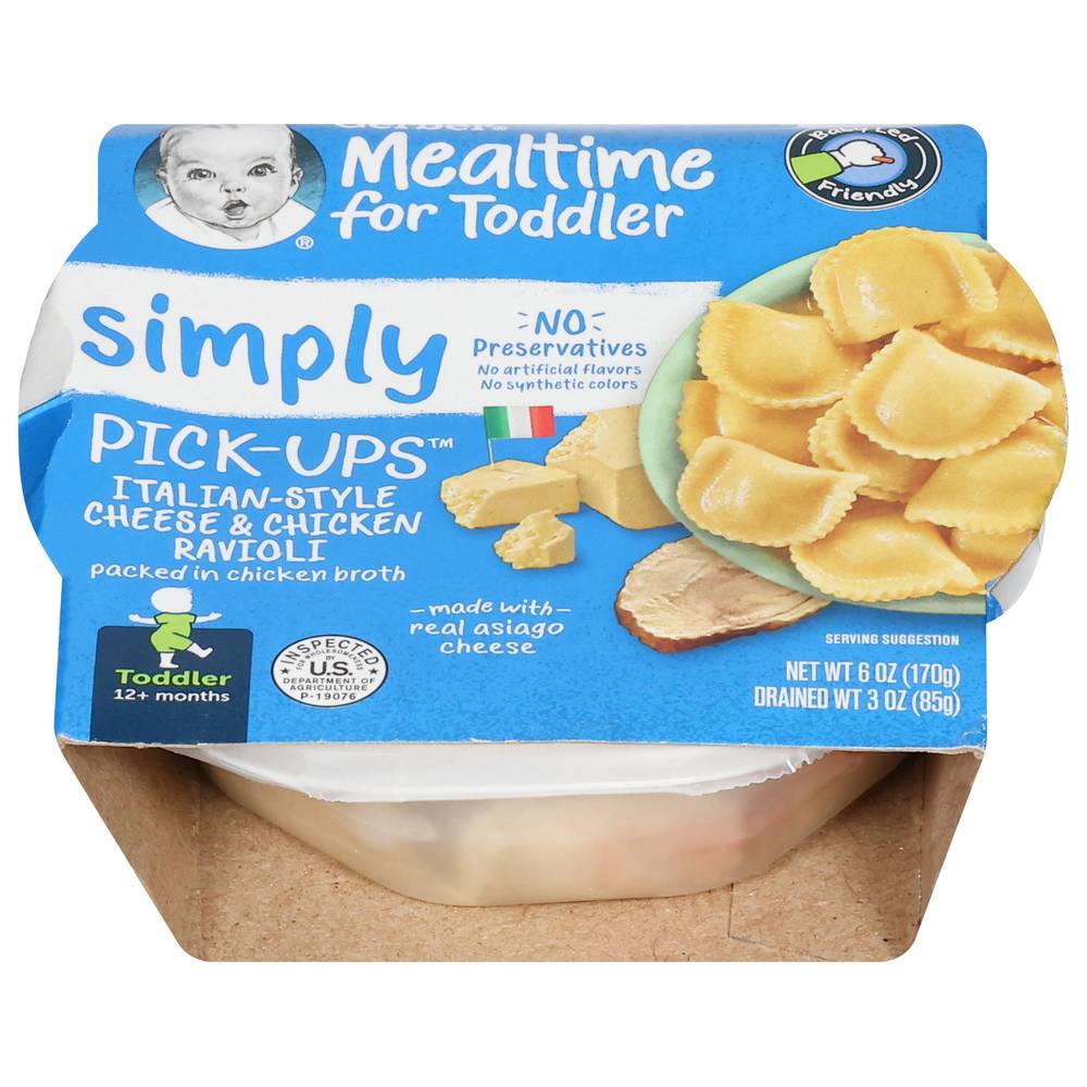 Gerber Mealtime For Toddler (12+ months) Pick-Ups Italian-Style Ravioli Toddler, Cheese & Chicken (6 oz)