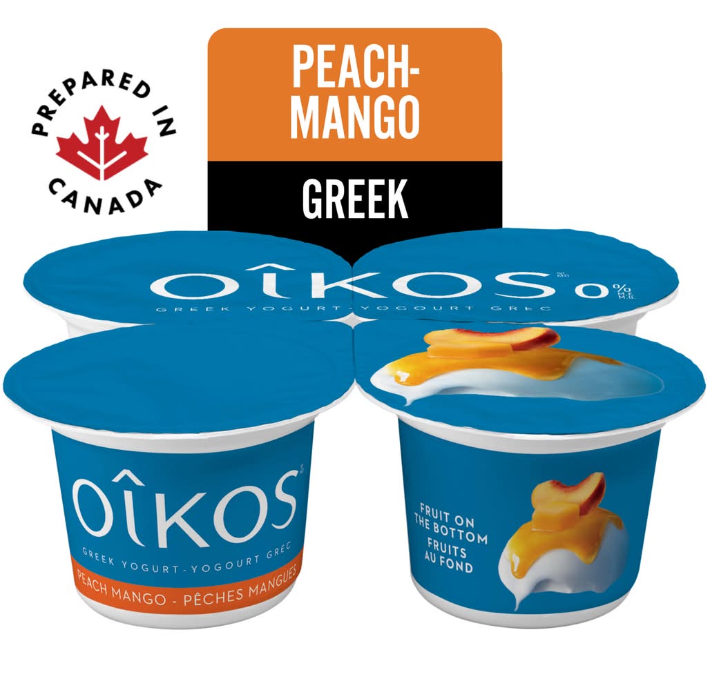 Oikos 0% Greek Yogurt, Peach-Mango (100 g, 4 ct)