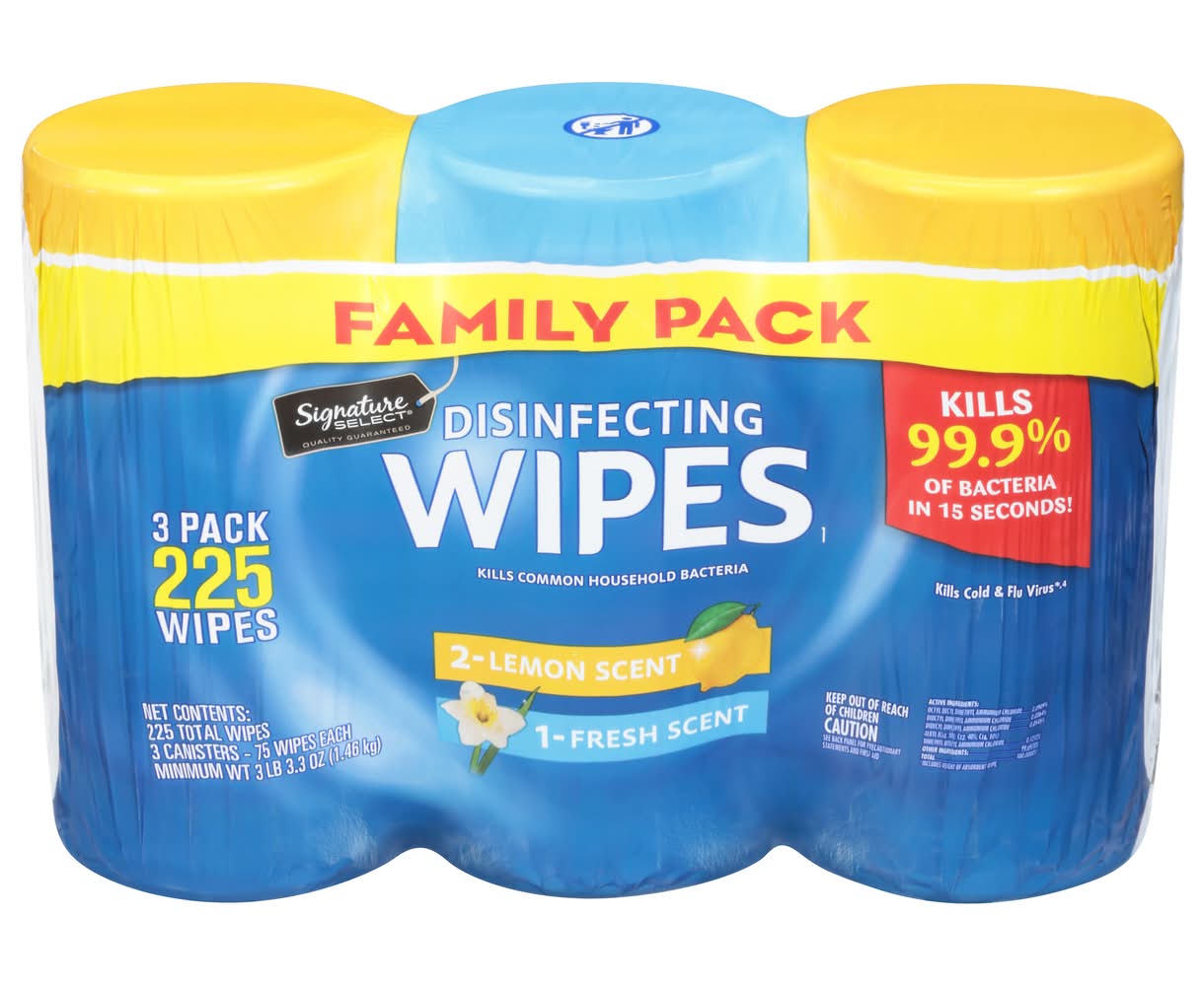 Signature Select Disinfecting Wipes Family pack, Lemon & Fresh (3.21 lbs, 225 ct)