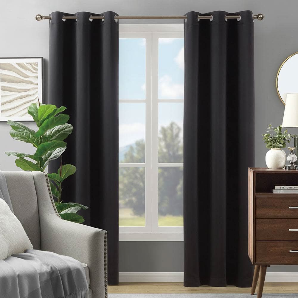 Lightsout With Enershield Technology Alona Black 38 In. W X 84 In. L Grommet Blackout Curtain (Single Panel)