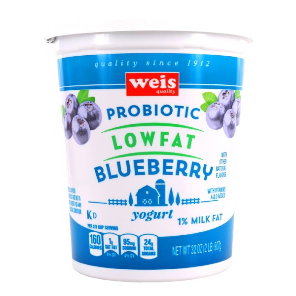 Weis Probiotic Lowfat Yogurt, Blueberry (32 oz)