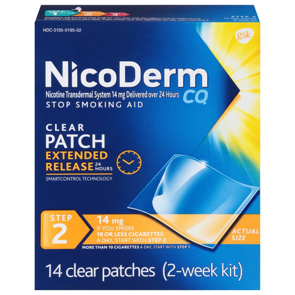 NicoDerm CQ Nicotine Clear Patch Step 2 Extended Release Stop Smoking Aid