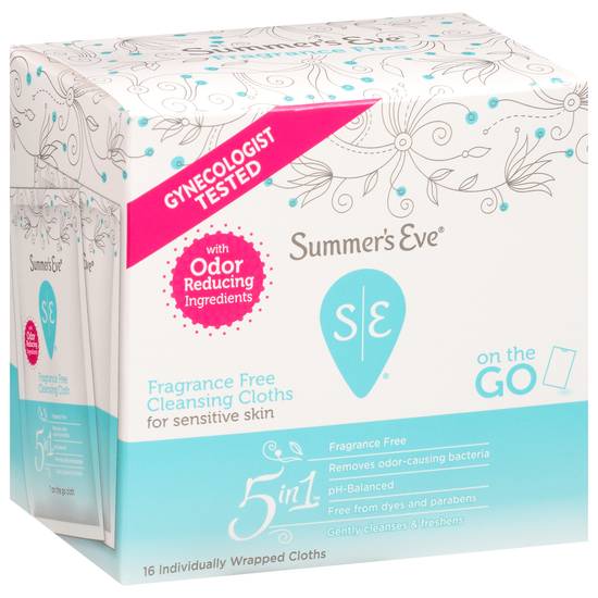 Summer's Eve Fragrance Free Cleansing Wrapped Cloths For Sensitive Skin (16 ct)