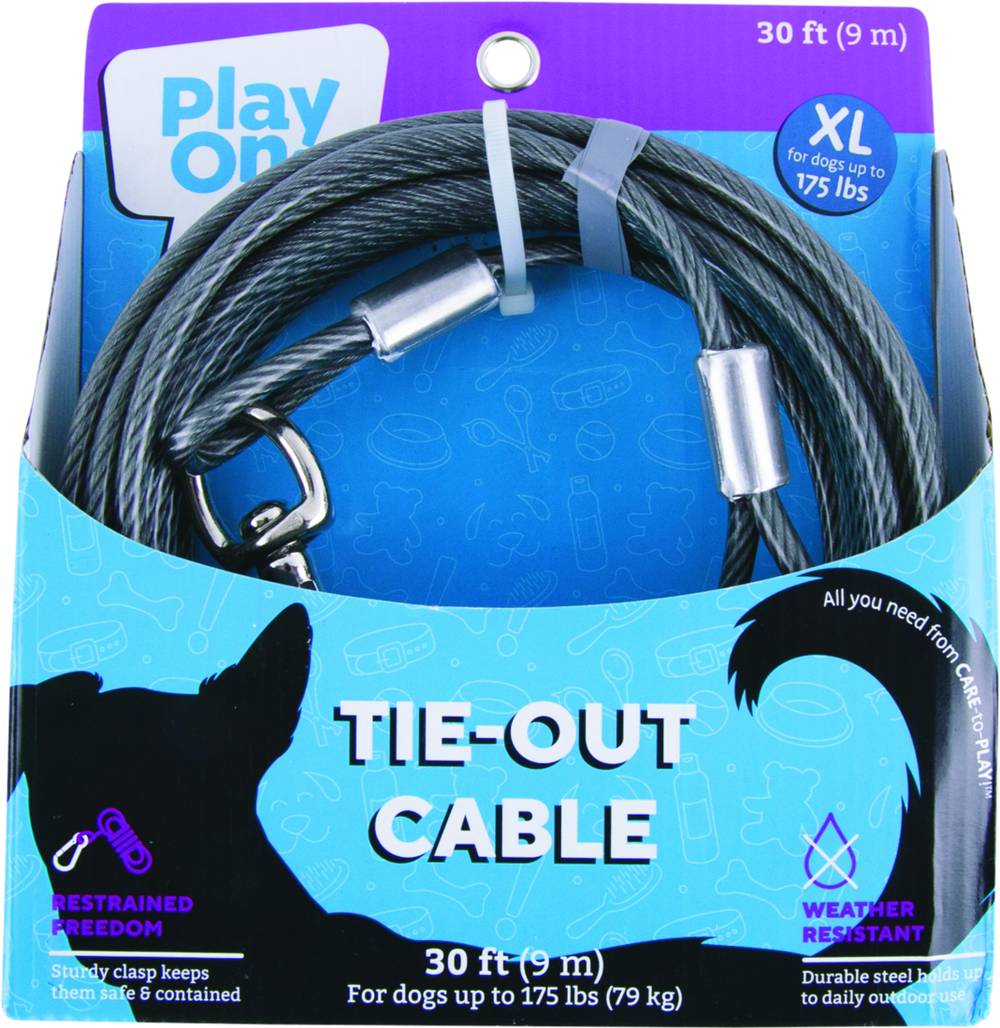 Play On Tie Out Cable For Dogs, Large, Blue
