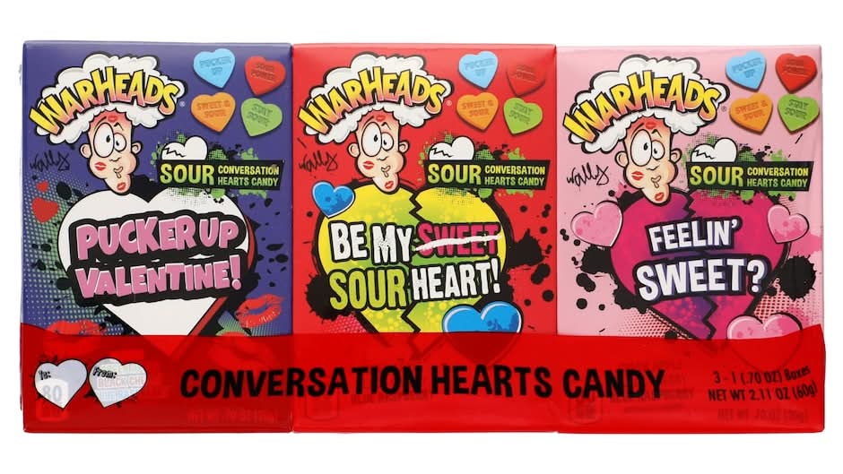 Warheads Conversation Hearts Candy Boxes, 3 pk.