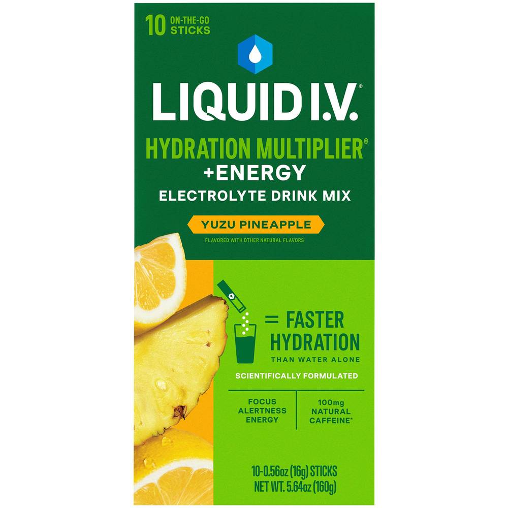 Liquid I.V. Energy Multiplier Vegan Powdered Dietary Supplement, Yuzu Pineapple (5.64 oz, 10 ct)