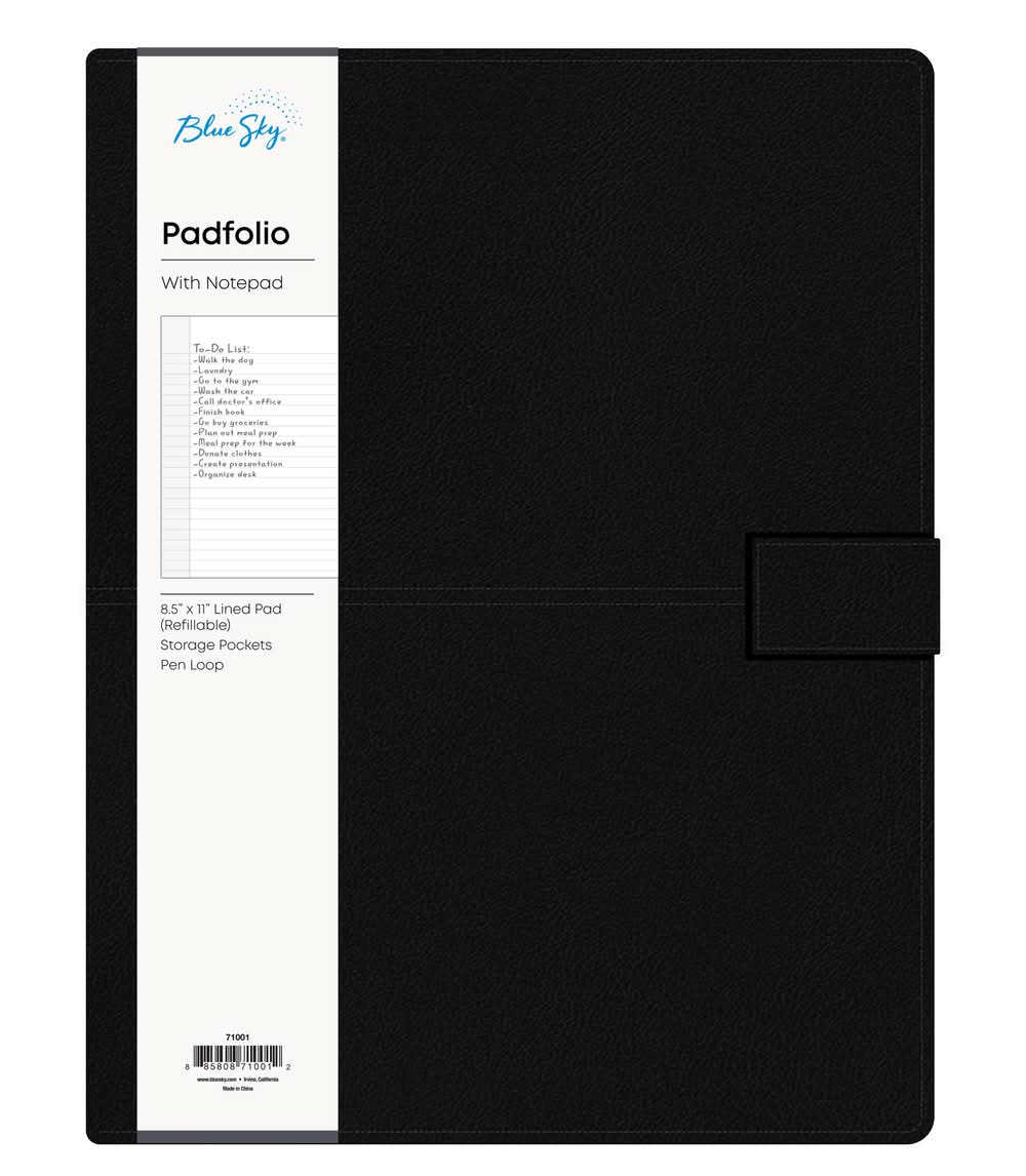 Padfolio Hawthorne with Clasp Strap Black 8.5x11