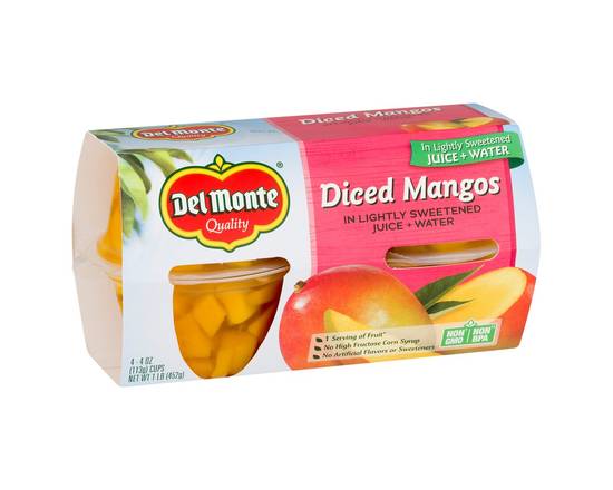 Del Monte · Diced Mangos in Lightly Sweetened Juice + Water Cup (4 x 4 oz)
