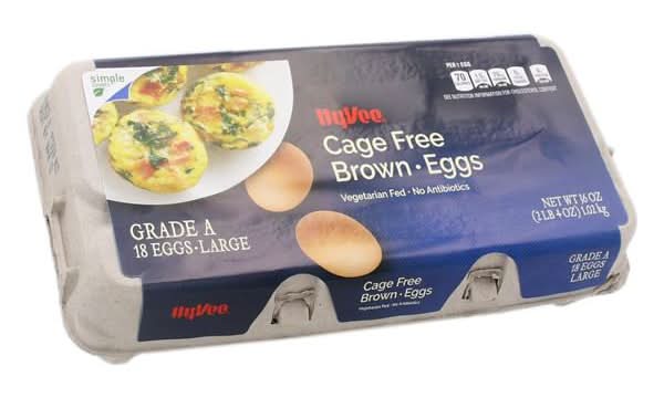 Hy-Vee Cage Free Eggs Grade a, Large, Brown (2 oz, 18 ct)