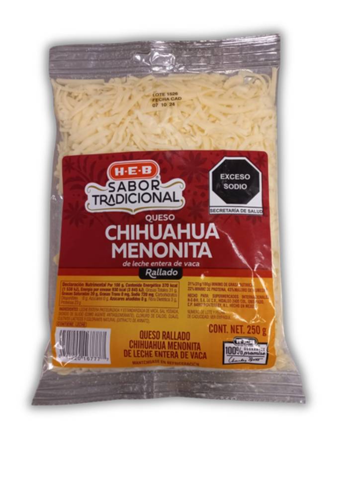 Heb queso chihuahua menonita rallado