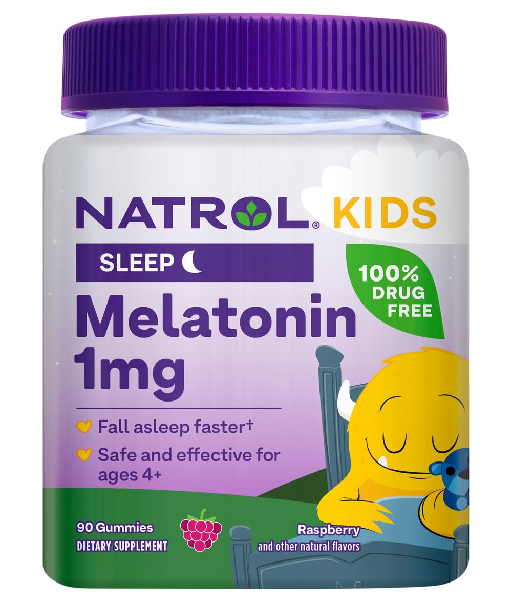 Natrol Kids Melatonin Sleep Supplement Gummies 1 mg 4+ Years, Raspberry (90 ct)