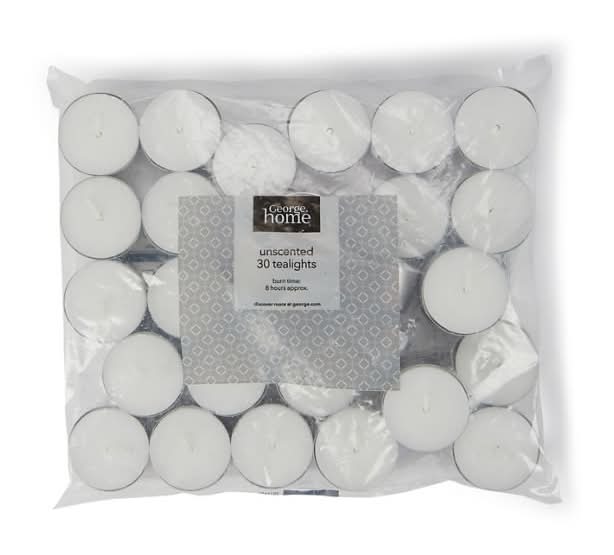 George Unscented 8 Hour Burn Tealights Candles (30 pack)