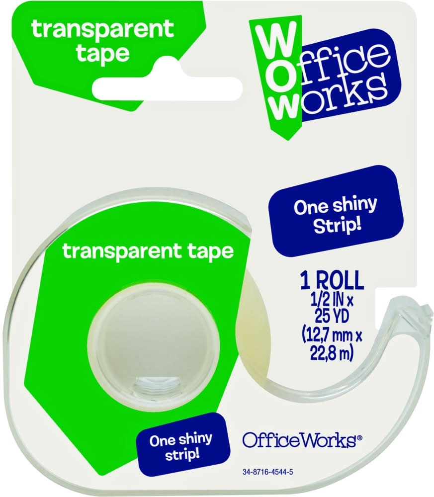 Office Works Transparent Tape, 0.5in x 25yd