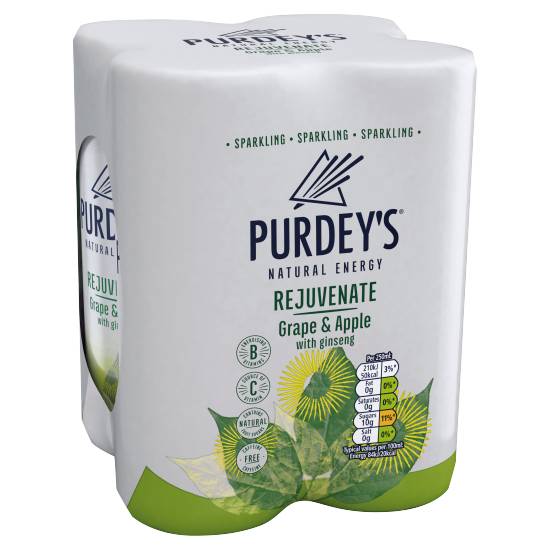Purdey's Natural Energy Rejuvenate Sparkling Grape & Apple With Ginseng Can (4ct, 250ml)