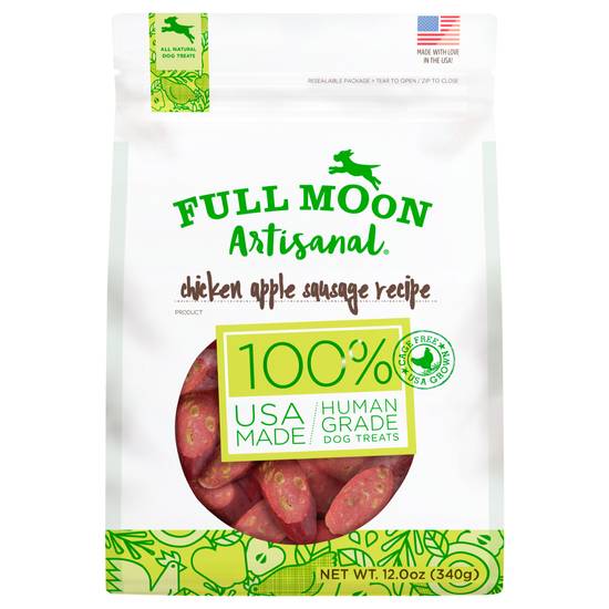 Full Moon All Natural Human Grade Dog Treats, Chicken Apple Sausage
