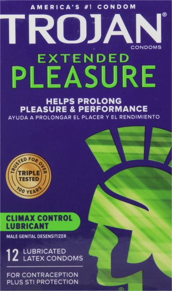 Trojan Condoms, Premium Latex, Extended, Climax Control Lubricant 12 Ea
