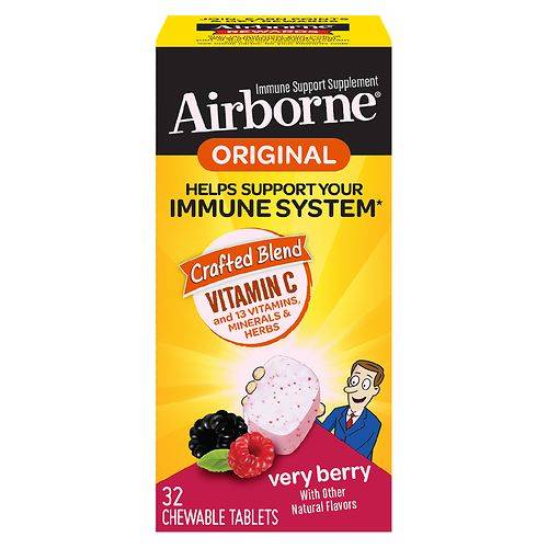 Airborne Immune Support Chewable Tablets Minerals & Herbs with Vitamin C, E, Zinc Very Berry - 32.0 ea