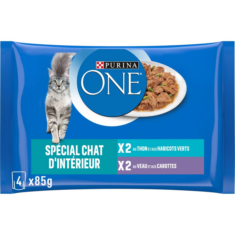 Purina - One chat d'intérieur sachets fraîcheur pour chats (thon - veau - haricots verts - carottes)