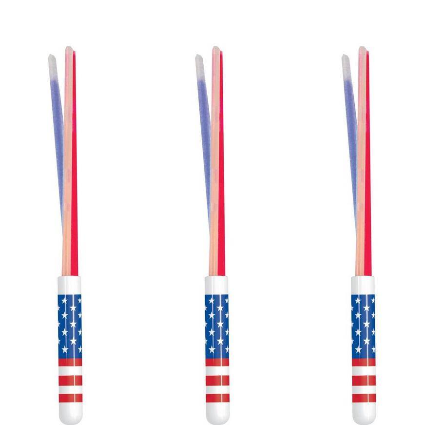 Patriotic American Flag Triple Glow Wands 3ct