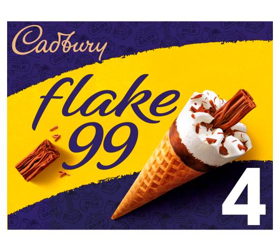 Cadbury Vanilla, Flake 99 Ice Cream Cones (4 pack)