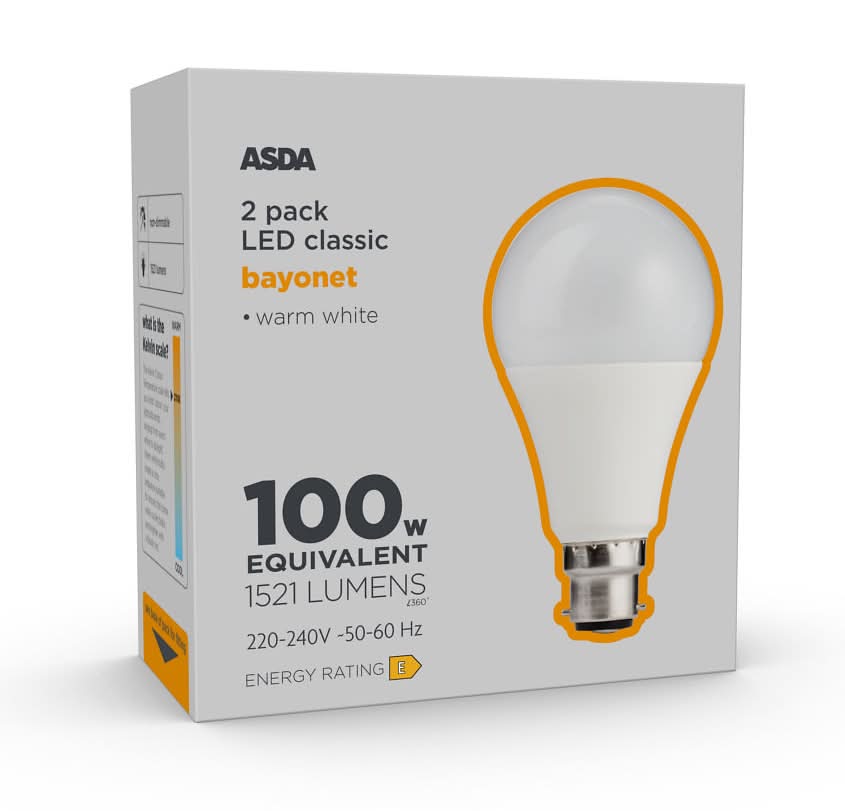 ASDA Led Classic Bayonet Warm White Lightbulb 100w (2 pack)