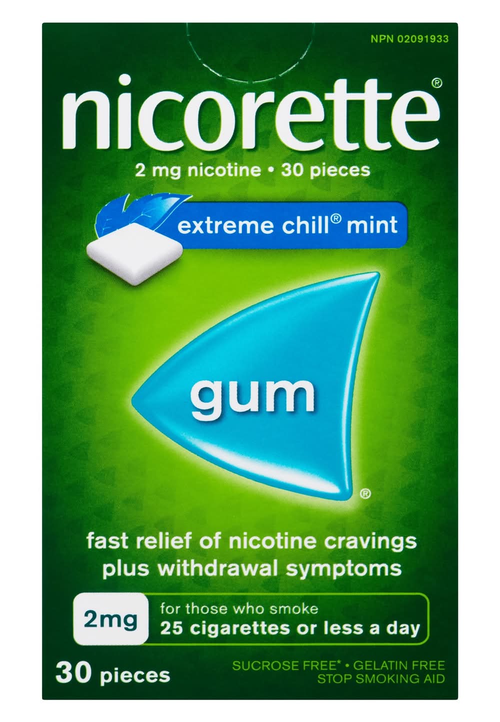 Nicorette Nicotine Polacrilex Gum Usp 2 mg, Extreme Chill Mint (30 ct)