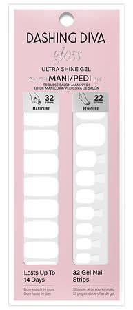 Dashing Diva Mani Pedi Gloss Gel Nail Strips Kit, White Flag (54 ct)