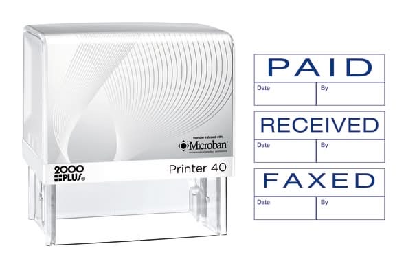 Cosco® 2000PLUS 3-In-1 Jumbo Self-Inking Message Stamp, "Paid", "Faxed", "Received", 2 1/4" x 7/8" Impression, Blue