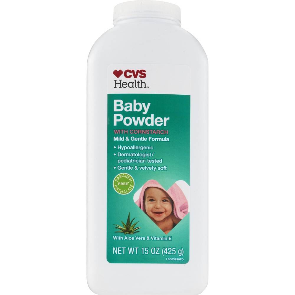 CVS Health Aloe Vera & Vitamin E Baby Powder with Cornstarch, 4 OZ