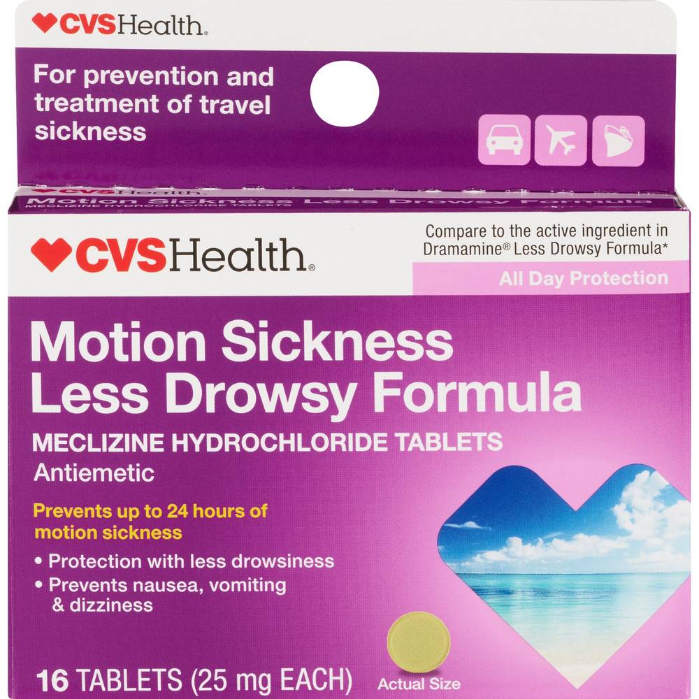 Cvs Health Motion Sickness Less Drowsy Formula Tablets, 16 Ct