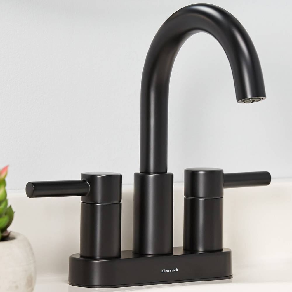 allen + roth Harlow Matte Black 4-in centerset 2-Handle WaterSense Bathroom Sink Faucet with Drain and Deck Plate | 67692W-617001