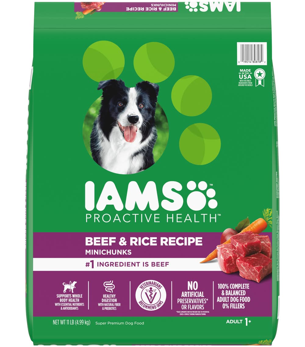Iams Proactive Health Minichunks Dry Dog Food, Beef & Rice Recipe, Aduit (11 lbs)