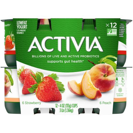 Activia Probiotic Yogurt (peach - strawberry) (12 ct)