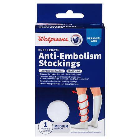 Walgreens Knee Length Anti-Embolism Stockings White - Medium Regular 1.0 pr